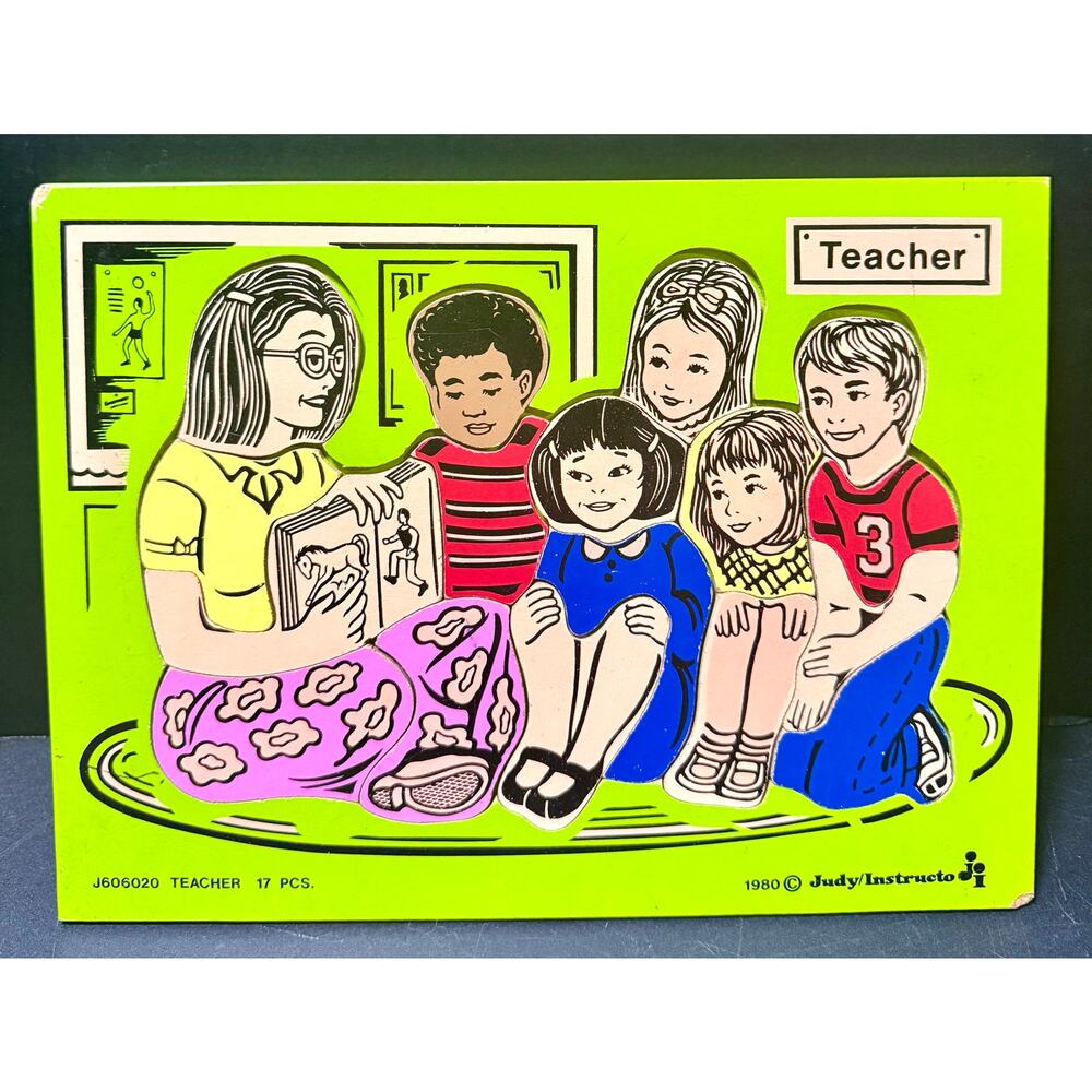 Vintage 1980 Judy Instructo 17 Piece TEACHER Wooden Puzzle J606020 Complete